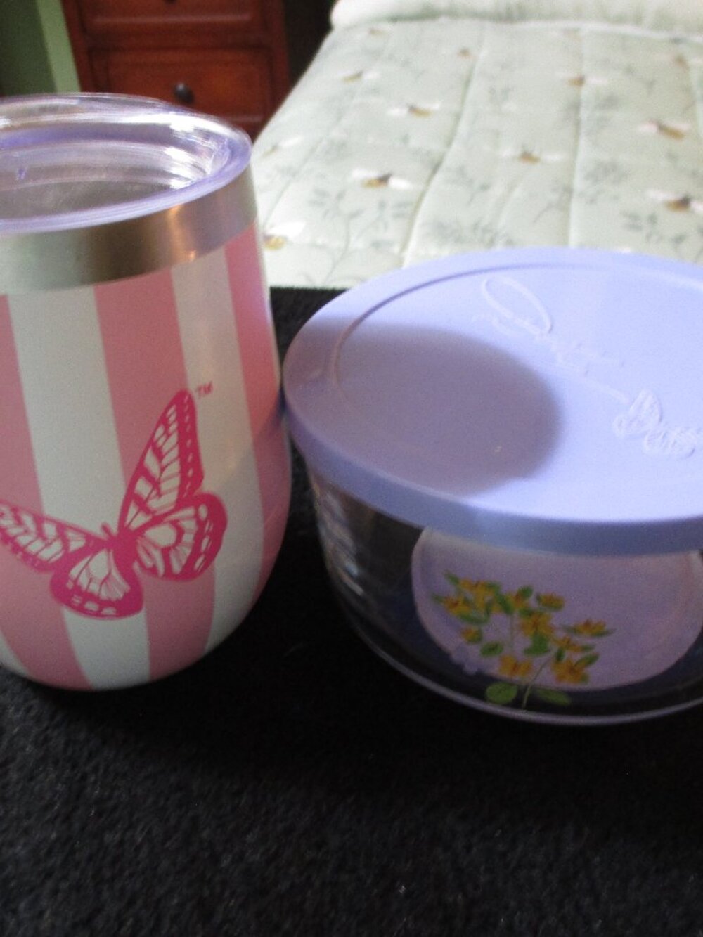 Lot of DG Dolly Parton Butterfly Wine Tumbler & Floral Glass Food Storage NEW